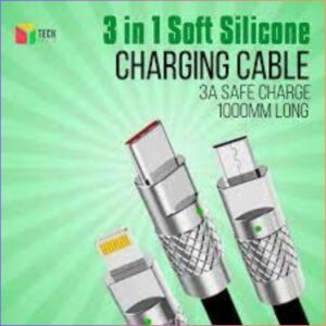 Geeoo DC-306 3 In-1 Soft Silicone Fast Charging Cable 1M Long 3A Safe Charge