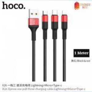 X26 Xpress 3 In 1 Charging Cable (Lightning+Micro+Type-C) – Black & Red